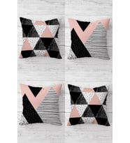 Pastel Geometrik Desen Renkli Üçgen Gizli Fermuarlı Kırlent Kılıfı Koltuk Yastık Kılıfı Takım4adet (Pembe)
