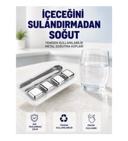 Mey İthalat® Paslanmaz Çelikten Üretilmiş Metal Buz Küpü Seti ve Buz Klipsi