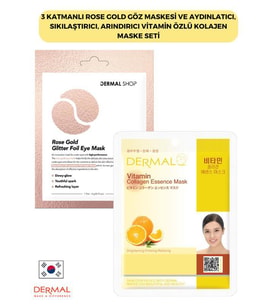 3 Katmanlı Rose Gold Göz Maskesi ve Aydınlatıcı, Sıkılaştırıcı, Arındırıcı Vitamin Özlü Kolajen Maske Seti