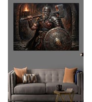 Zırhlı Ve Çekiçli Viking Savaşçısı Dekoratif Kanvas - Mdf Ahşap Tablo