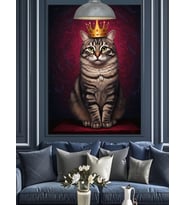 Taçlı Kedi Portre Dekoratif Kanvas - Mdf Ahşap Tablo