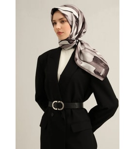 Armine Tivil İpek Eşarp 9306-03 Siyah Karışık Desen