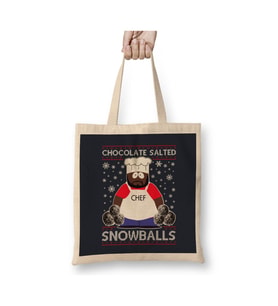 South Park Chocolate Salted Snowballs Christmas Knit Pattern Yılbaşı Beyaz Bez Çanta Uzun Saplı