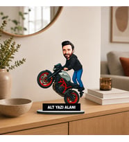 Kişiye Özel Motor Karikatürlü 18 cm MDF Masaüstü Biblo - Motor Hediyesi Yeni İş ve Meslek Hediyesi