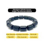 SERTİFİKALI Obsidyen Silindir Kesim Doğal Taş Misinalı Bileklik
