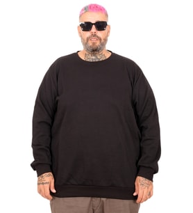 Mode XL Büyük Beden Erkek Bisiklet Yaka Sweatshirt Basic U22465 Siyah