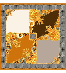 Geometrik Desen Black Seri Twill Eşarp Eşarp Askısı ile Birlikte 90x90 cm Hardal