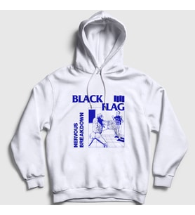 Presmono Unisex Beyaz Nervous Breakdown Black Flag Kapüşonlu Sweatshirt 476810tt