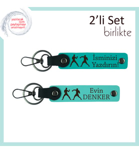 Disiplinle Yükselen Tarza, Combat Desenli, İsme Yazılabilir Anahtarlık Seti, Koyu Turkuaz-Turkuaz