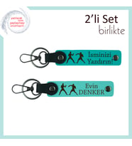 Disiplinle Yükselen Tarza, Combat Desenli, İsme Yazılabilir Anahtarlık Seti, Koyu Turkuaz-Turkuaz