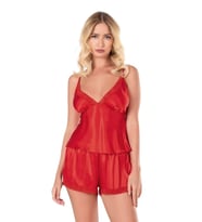 Arias Closet Kırmızı Saten Babydoll Şort Takımı