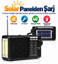 UltraTekno KTF-1472S Solar Panelli 4 Band Şarjlı Radyo FM AM SW1 SW2 El Fenerli