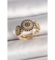 Pirinç Gold Renk Zirkon Taşlı Nazar Boncuk Model Ayarlanabilir Model Kadın Yüzük