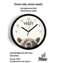 İsme Özel Sevimli Ayı Çocuk Odası Duvar Saati Orta Boy 30 cm Siyah Camlı Sessiz