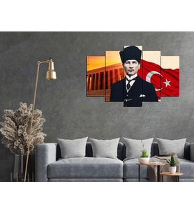 Atatürk Resimli 5 Parçalı Mdf Tablo Seti