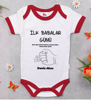 BK Kids Kişiye Özel İlk Babalar Günü Tasarımlı Kırmızı Bebek Body Zıbın-2