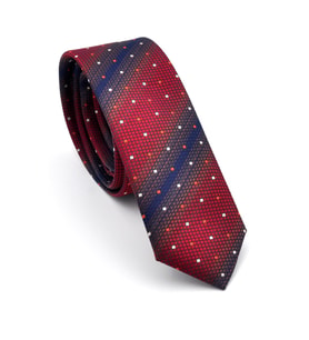 Bordo Kahverengi ve Lacivert Verev Desenli Dokuma Kumaş Mendilli Slim Fit Kravat // SDK-240802 (Renksiz)