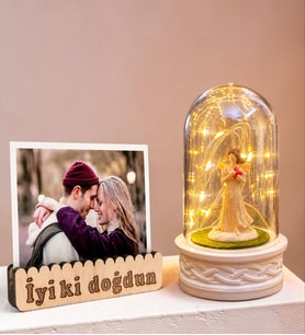 Doğum Günü Hediyesi Led Işıklı Kişiye Özel Fotoğraflı Şans Meleği Fanus
