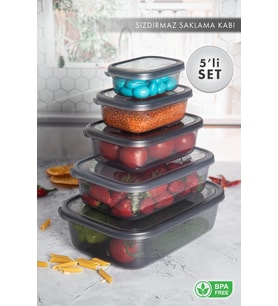 Nare Dikdörtgen Sızdırmaz Saklama Kapları Füme (5'LI SET)