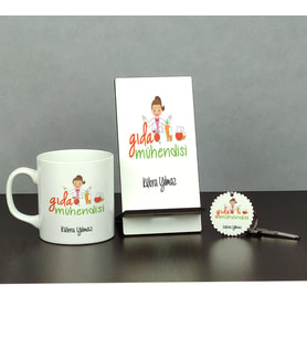 Gıda Mühendisine Hediye Üçlü Set (Kupa + Telefon Standı + Anahtarlık)