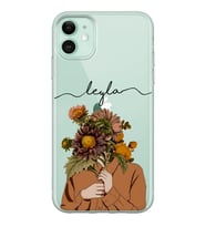 Çiçek Yüz Tasarımlı Şeffaf Telefon Kılıfı (Tüm Modeller Mevcuttur)