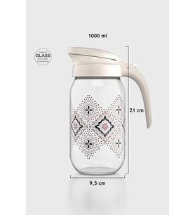 Renga Beluga Desenli 1000 ml Bej Kapaklı Cam Sürahi 112027