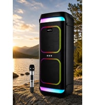 Hepu HP-986 24W Taşınabilir Partybox Hoparlör - Çift 8" Speaker Işıklı, Mikrofonlu, TWS Destekli Ses