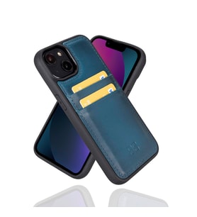 Bouletta Apple iPhone 14 Uyumlu Deri Kartlıklı Arka Kapak BRN4EF Mavi