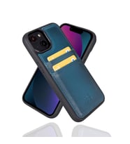 Bouletta Apple iPhone 14 Uyumlu Deri Kartlıklı Arka Kapak BRN4EF Mavi