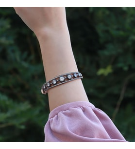 Elmas Montür Rose Gold Kaplama Sıra Taşlı Gümüş Kelepçe