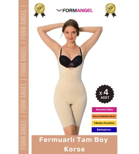 #Korse Vücut Şekillendiren Toparlayıcı Özel Bölgesi Açık Kaymaz Fermuarlı Tam Boy Korse - 4 Adet (Ten)