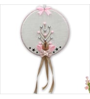 Fil Temalı Ahşap Pano 35cm Kapı Süsü - Pembe (STD)