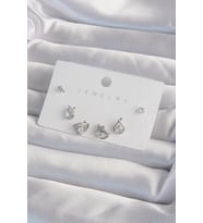 Pirinç Gümüş Renk Zirkon Taşlı Damla Model Küpe Seti - TJ-BKP9320