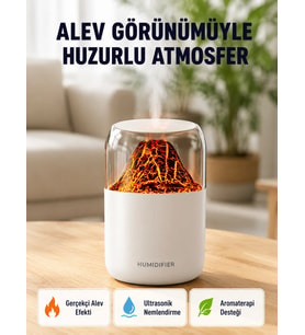 280ml Alev Işıklı Ultrasonik Hava Nemlendirici Sessiz ve USB Şarjlı