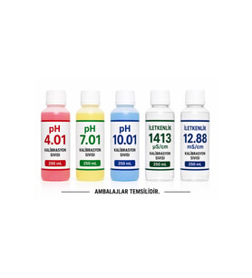pH 4.01 7.01 10.01 1413 µS/cm 12.88 mS/cm Kalibrasyon Sıvısı 250 mL Set
