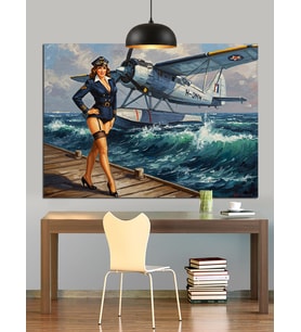 Pin Up Kızı ve Uçak Dekoratif Kanvas - Mdf Ahşap Tablo