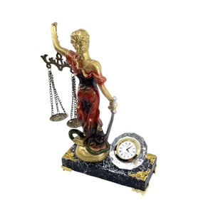 Size Özel İsimli ve Saatli Adalet Heykeli  Mermer Tasarımlı İsimli Kaideli (Model 2)