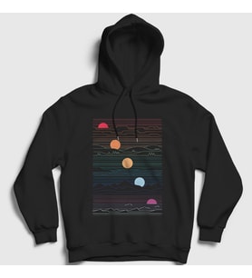Presmono Unisex Siyah Sun Phases Güneşin Fazları Kapüşonlu Sweatshirt 551757tt
