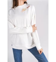 Love İşlemeli Baskılı Beyaz Bisiklet Yaka Basic Yumuşak Dokulu Salaş Sweatshirt