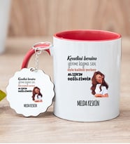 Kişiye Özel Alışıkın Değilsindir Tasarım Esprili Kırmızı Kupa Bardak ve Anahtarlık