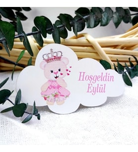 25 Adet AyıcıkBaskılı Bulut Ahşap Magnet Hediyelik Bebek Şekeri-