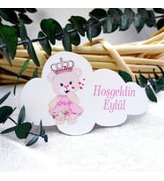 25 Adet AyıcıkBaskılı Bulut Ahşap Magnet Hediyelik Bebek Şekeri-