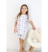 Kız Çocuk Pamuklu Penye Kumaş Baskılı Şortlu Pijama Takımı (Beyaz)