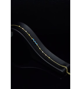 925 Ayar Gümüş Gold Kaplama Üçlü Lacivert Küp Boncuklu, Dorika Toplu Bileklik