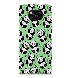 Xiaomi Poco X3 NFC Uyumlu Lansman Kılıf Panda Tasarımlı İçi Kadife Kapak-Yeşil (Şeffaf)