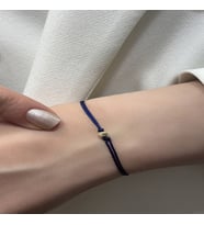 14 Ayar Altın Mini Dorikalı İpli Bileklik (4 mm) (Lacivert)