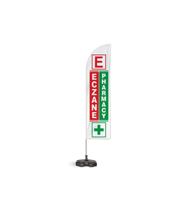 Eczane Pharmacy Yönlendirme Tanıtım ve Reklam Yelken Bayragı Beyaz Logolu