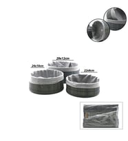 GRİ 3 BOY YUVARLAK BAMBU KENAR ORGANİZER SEPET AHŞAP ALTLIK - BEZLİ ÇAP: 22X24X29CM (5343)