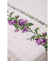 GÜL Kanaviçeli Koltuk Örtüsü 350x180 ( 2 KIRLENT KILIFI HEDIYELI) (Mor)