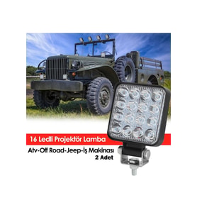 16 Ledli Projektör Lamba Atv Off Road Jeep-Iş Makinası 2 Adet (Beyaz)